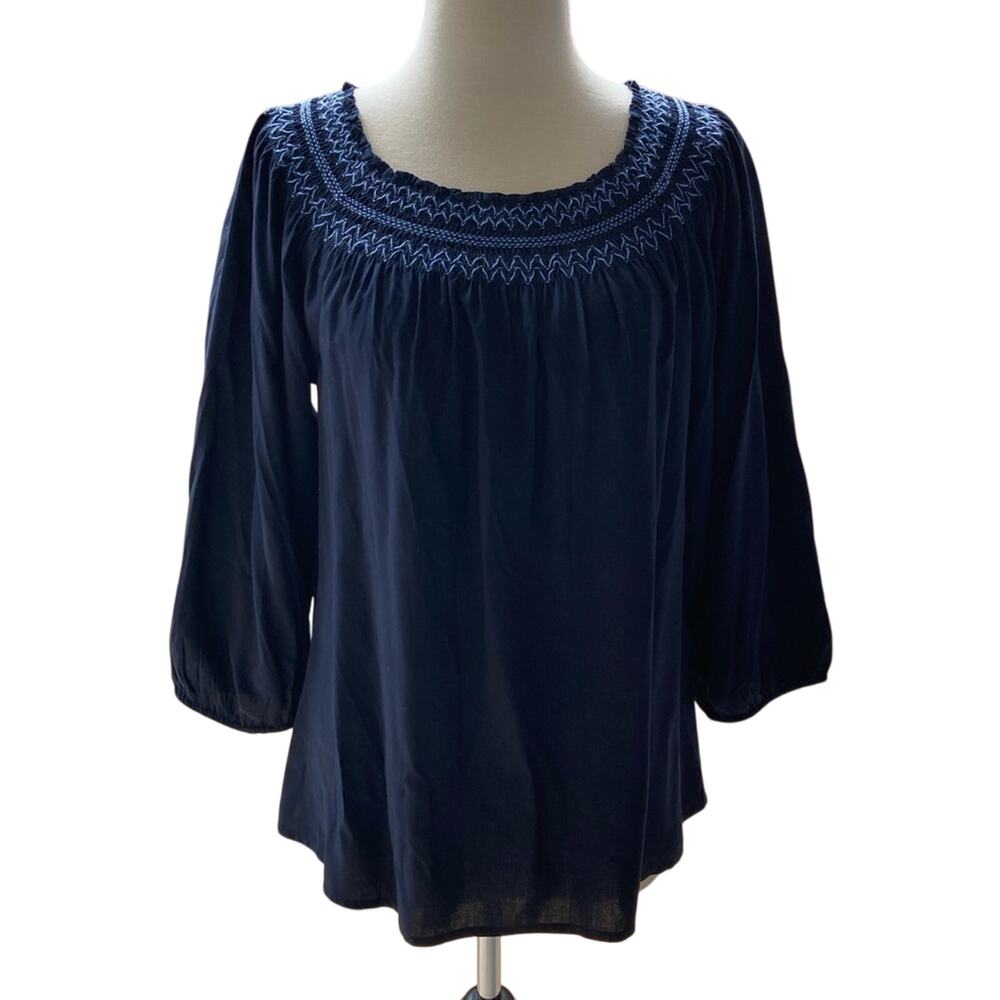 J. Jill Blue Smocked Detail Blouse Top Shirt Size S